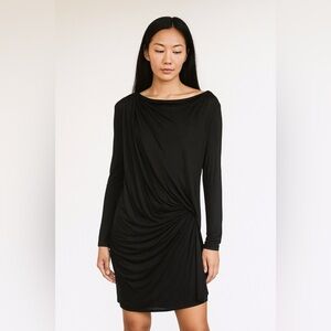 Helmut Lang Black Draped Long Sleeve Dress | Size Large